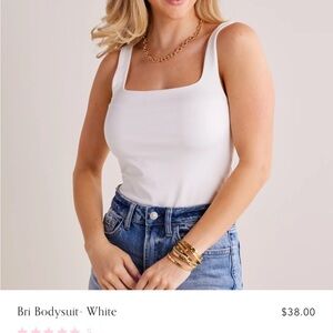 NEW Avara Bri White Fitted Bodysuit with Square Neckline Medium
